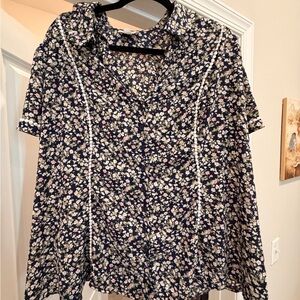 Unique Vintage Navy Floral Blouse